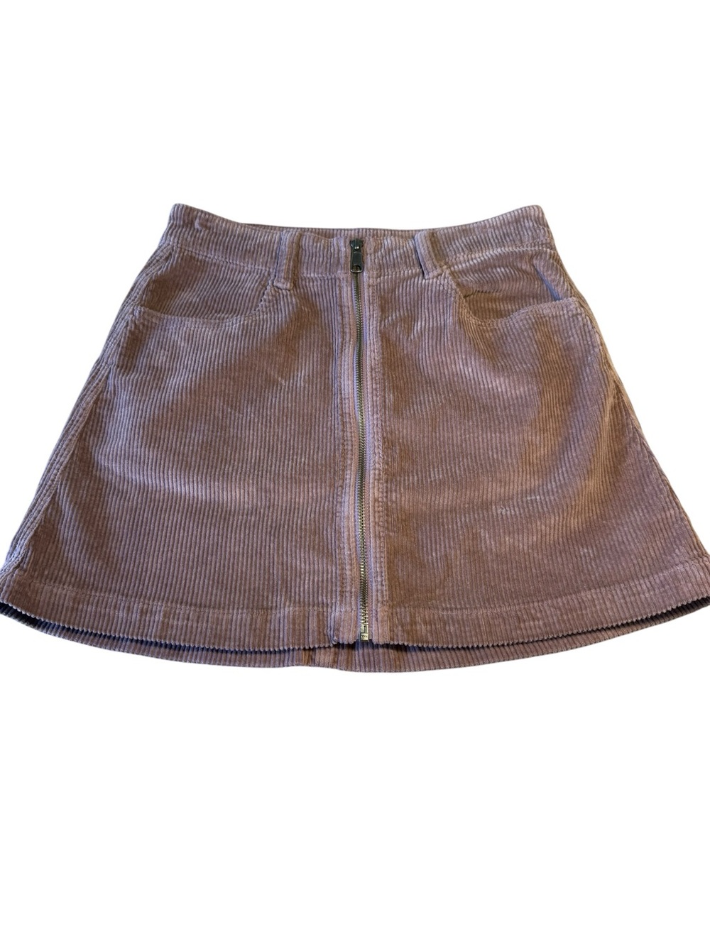 American Eagle Outfitters Dusty Mauve‎ Corduroy Front-Zip Midi Skirt